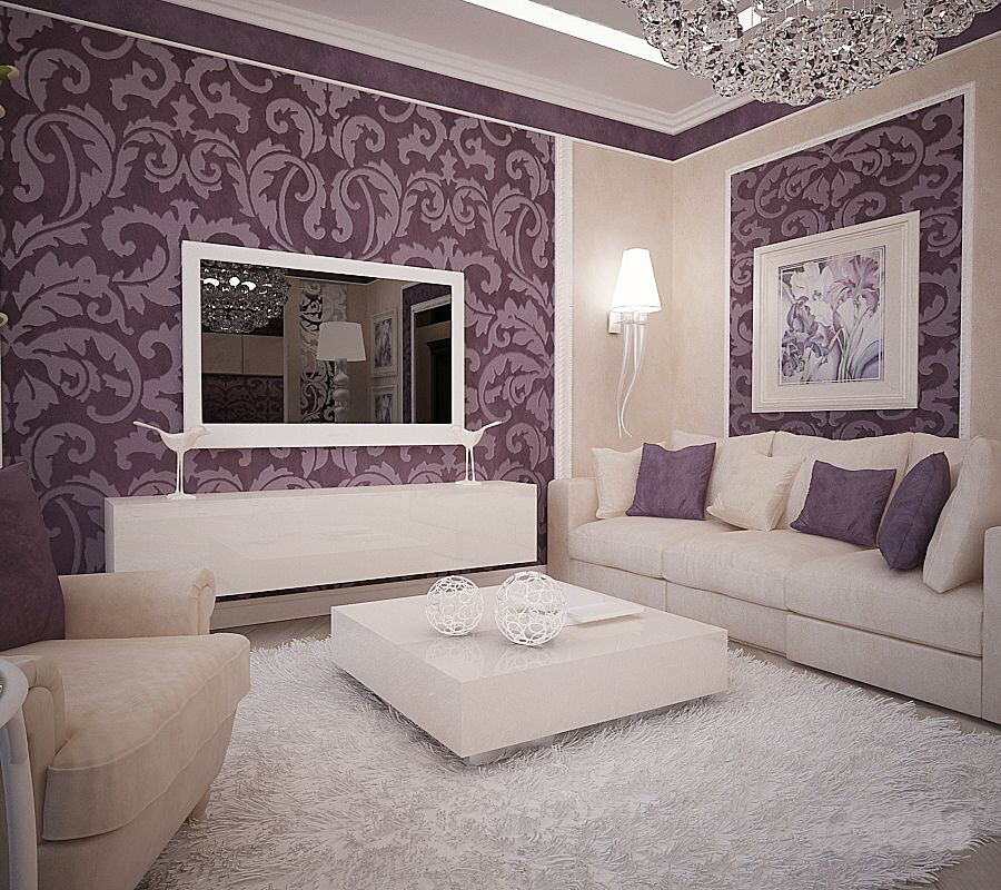 Фиолетовый зал в квартире дизайн фото