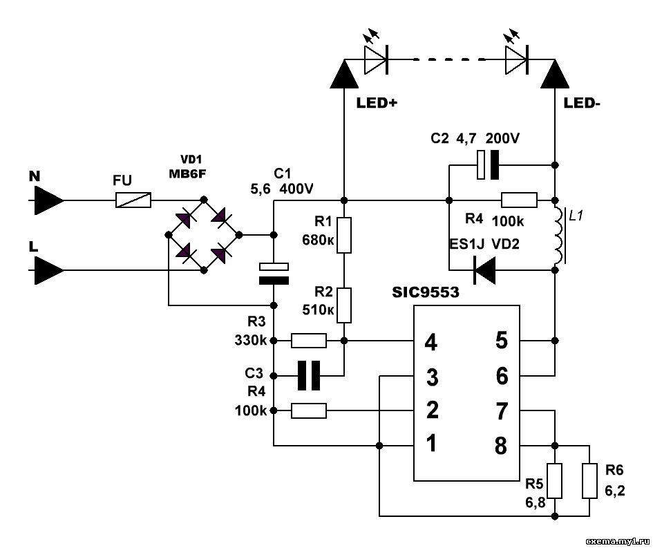 Светодиодные лампы схема принципиальная