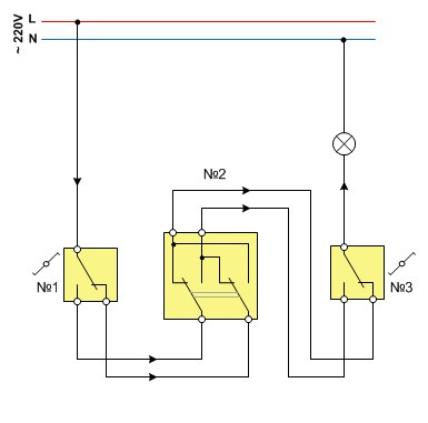 Выключение с трех мест схема подключения света