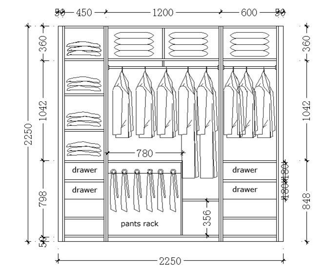 Гардеробные системы схемы и размеры
