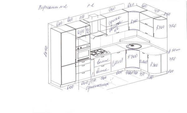 Чертежи размеры кухни угловой