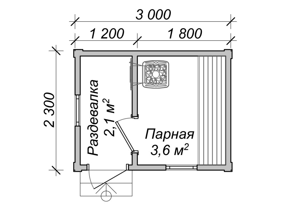 План бани 2х3