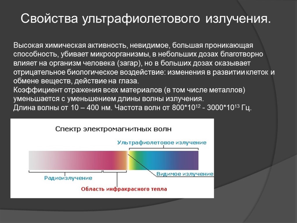 Способность излучение. Проникающая способность ультрафиолетовых лучей. Свойства ультрафиолетового излучения. Ультрафиолетовое излучение характеристика. Свойства излучения ультрафиолетового излучения.