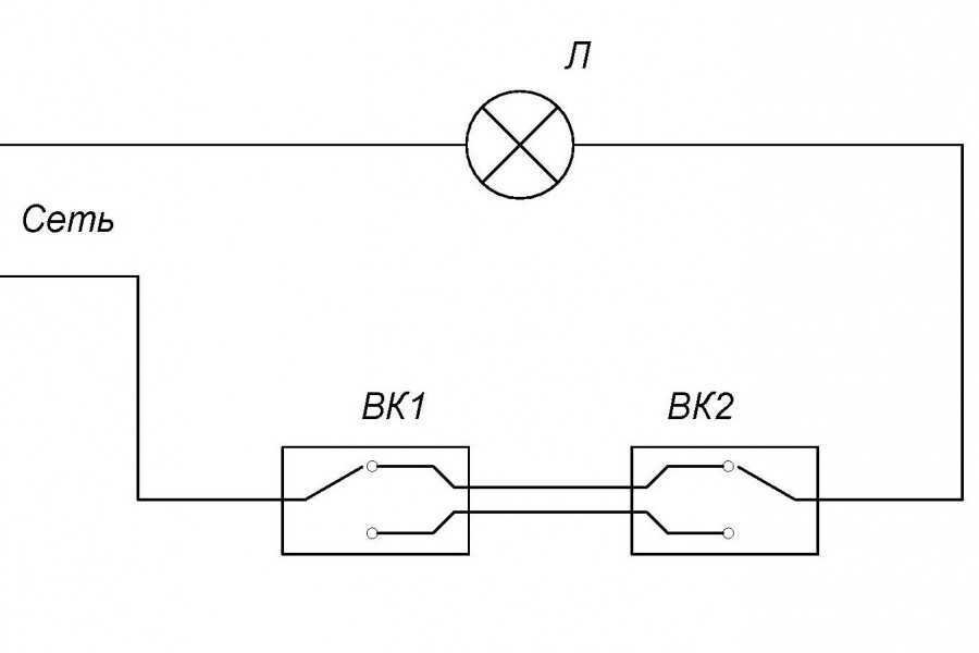 Схема управления светильником из 2 мест