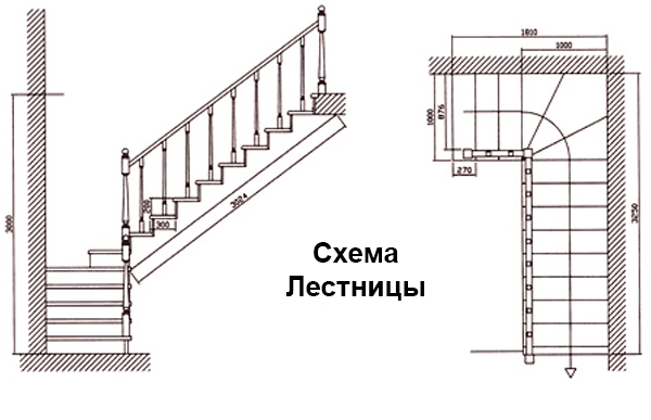 Чертежи угловых лестниц