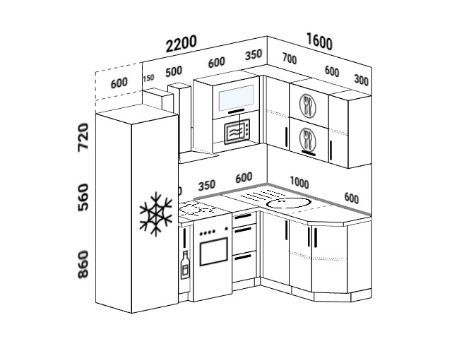 Схема кухни угловой нарисовать