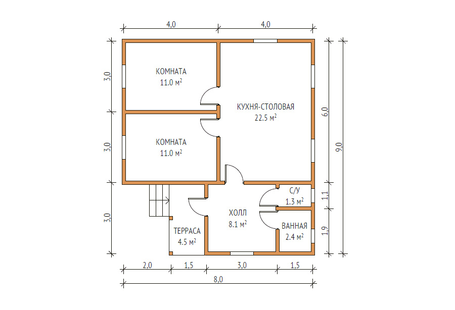 План дома 9x8