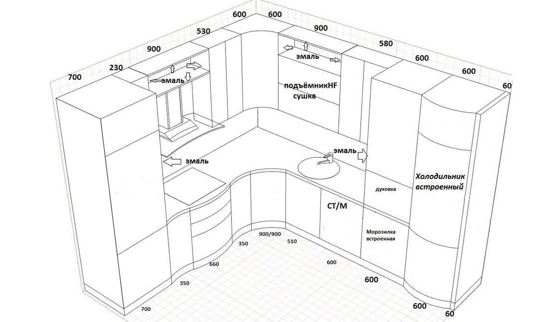 Проект кухни угловой чертеж