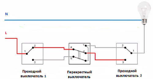 Схема подключения освещения с 3 мест