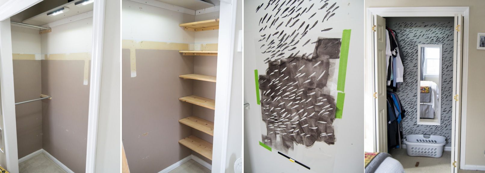 Closet makeover with a stencil paint and reorganization