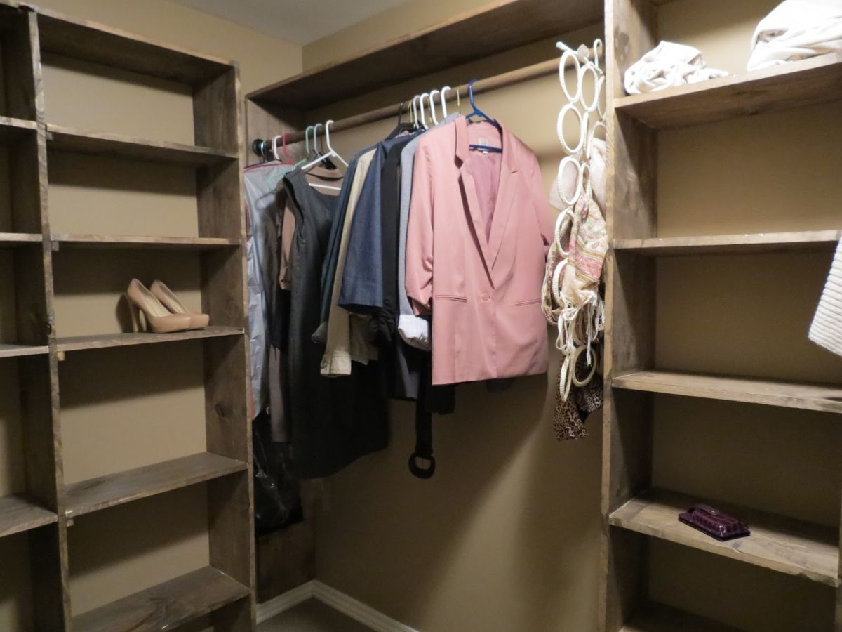 Walk in closet shelves from wood