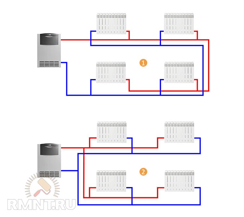 Двухтрубная система отопления в двухэтажном доме схема