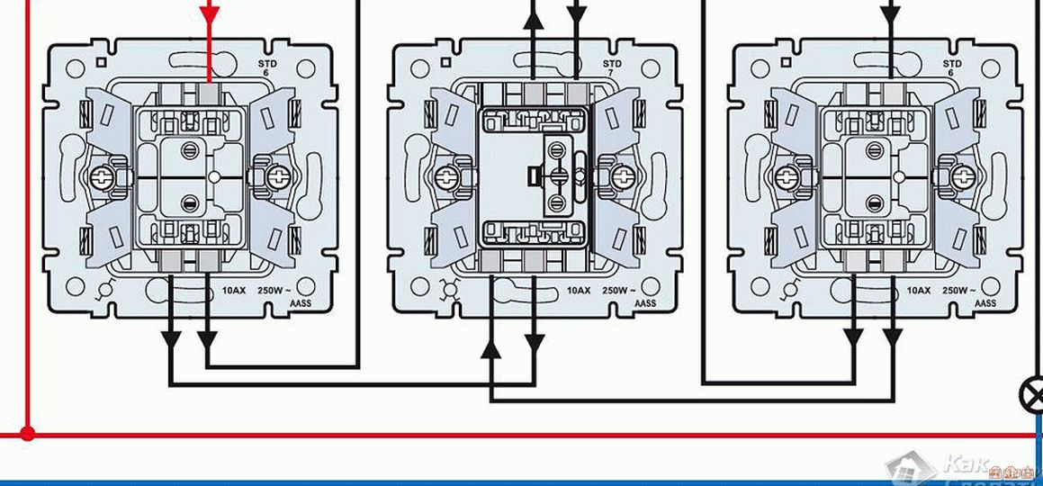 Схема перекрестного выключателя. Проходной переключатель с 3-х мест Легранд. Тройной переключатель проходной схема подключения. Проходной переключатель Легранд с 3х мест схема. Перекрестный переключатель Legrand схема.