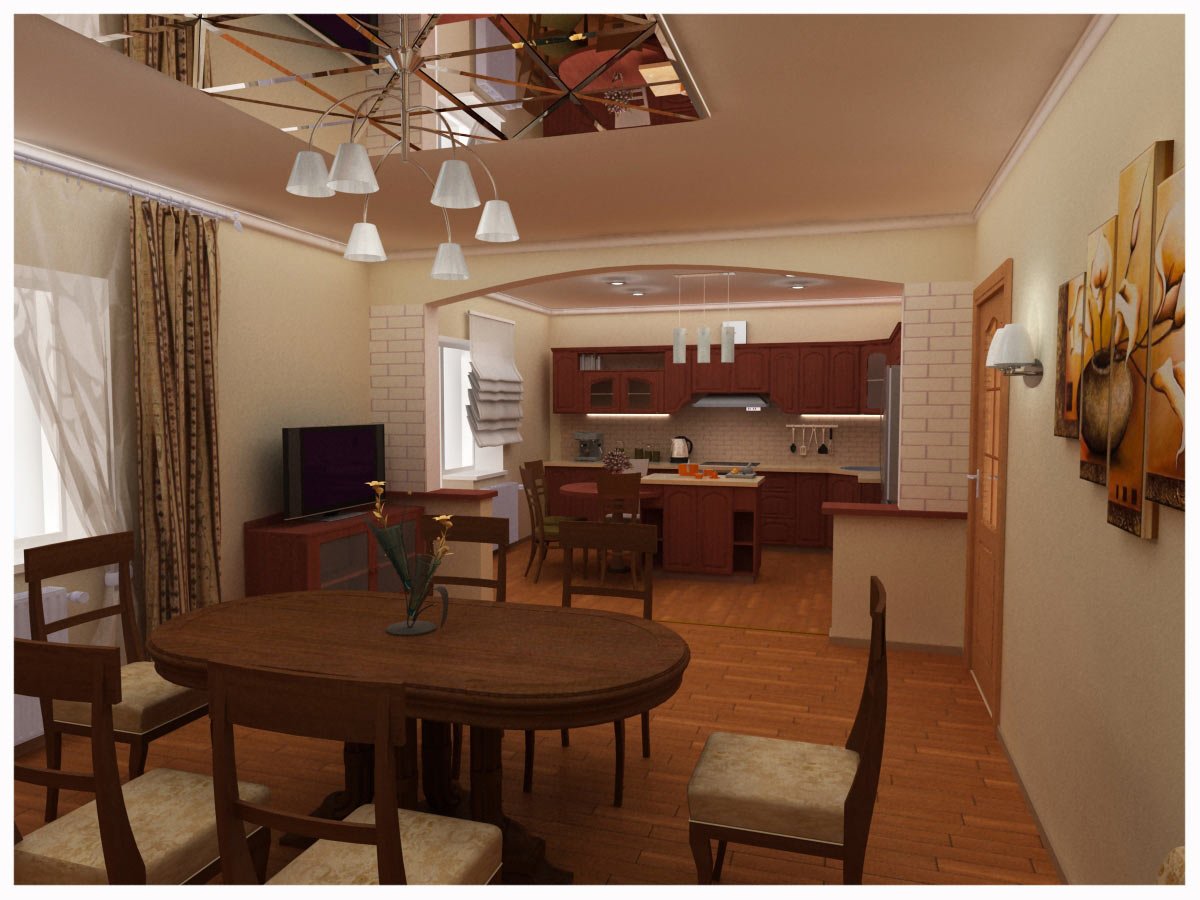 Кухня и зал совмещенные в частном доме