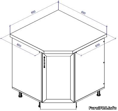 Чертеж кухонной угловой тумбы