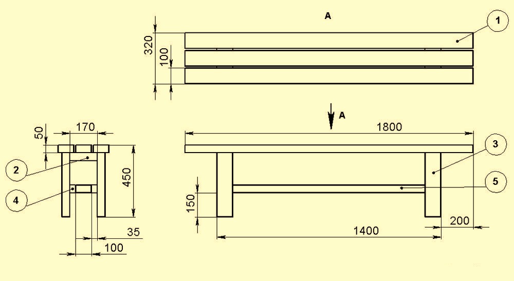 Проект скамейки из дерева чертежи и размеры
