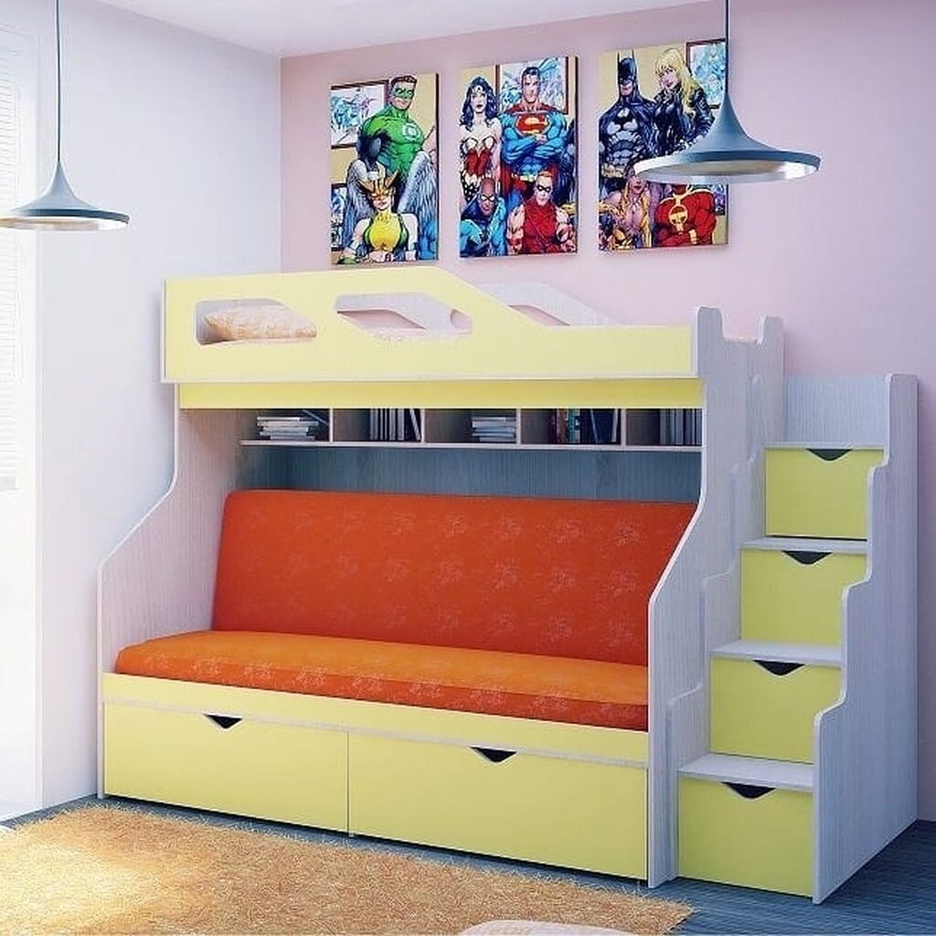 Двухъярусная кровать с диваном Happy Kids