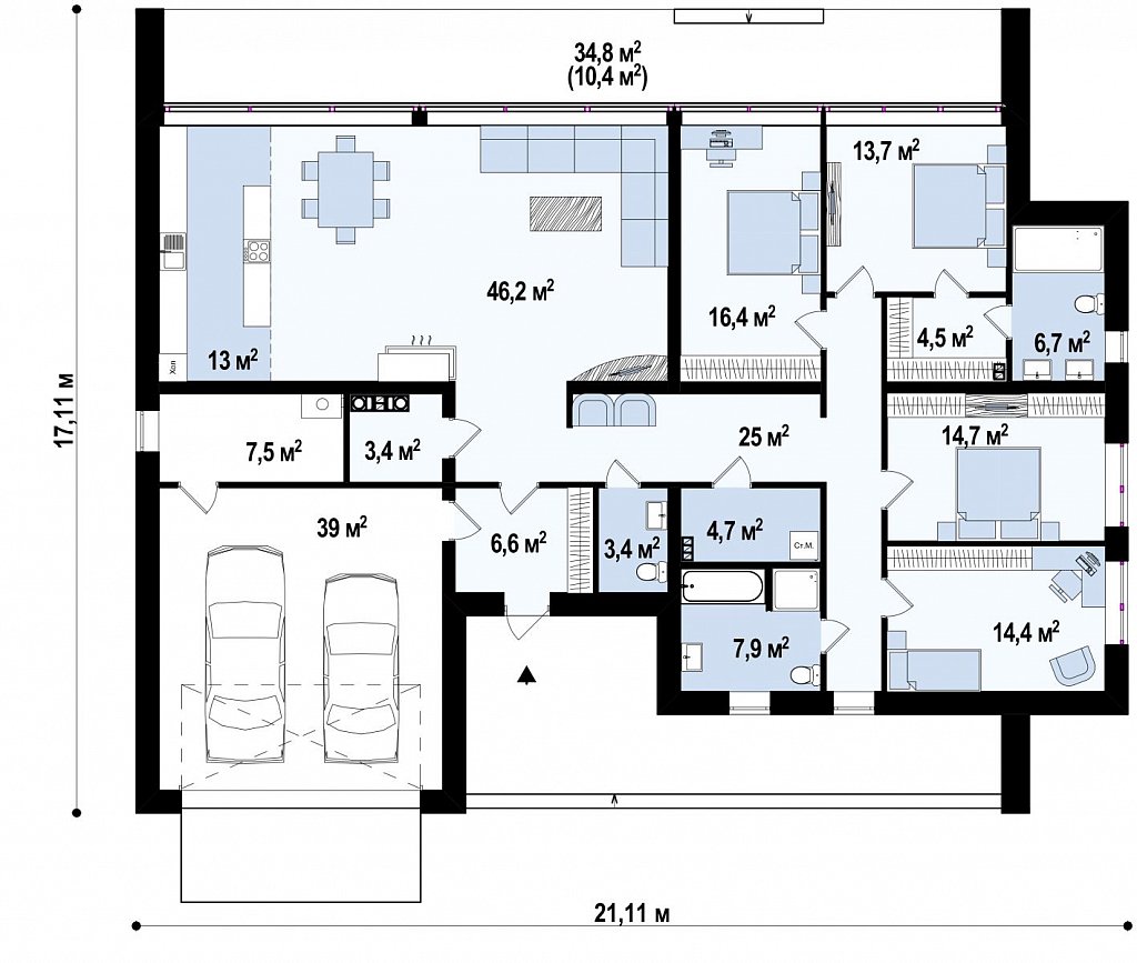 планировка одноэтажного дома с одной спальней