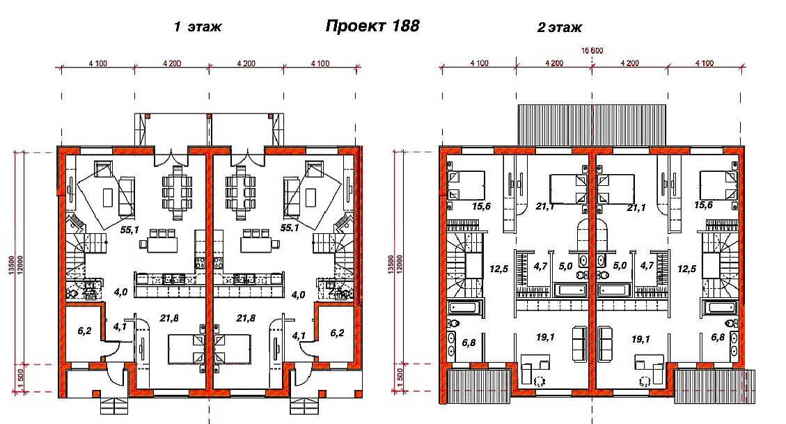 Проект 2 х квартирного дома 2 этажного дома