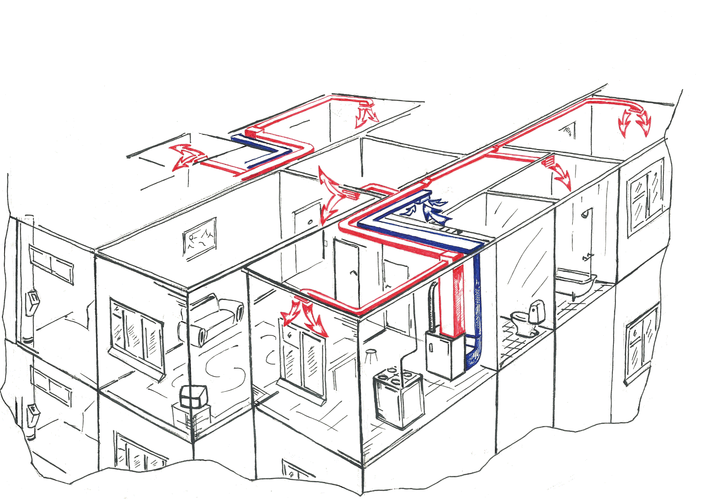Соединение жилых помещений. Система приточно-вытяжной вентиляции в многоквартирном доме. Вытяжная венткамера. Вытяжная вентиляционная система в1. Схема приточно вытяжной вентиляции в газоблочном доме.