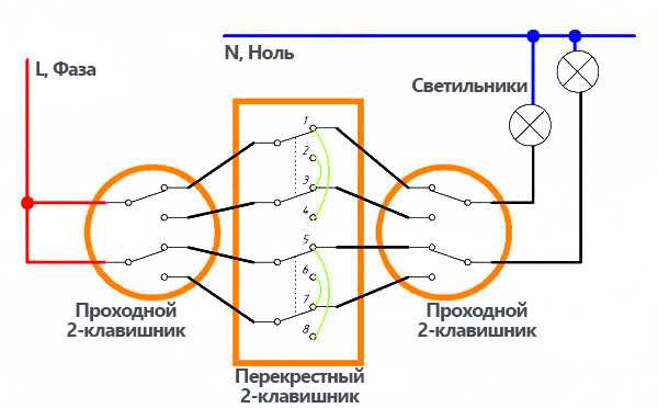 Схема управления светом с трех точек